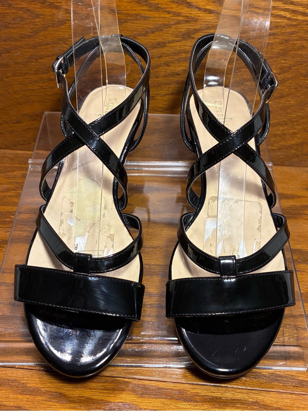 Cole Haan Black Patent Leather Strappy Wedge Sandals Size 6